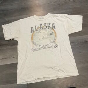 PM Activewear Alaska Wilderness Adventures Graphic T-Shirt Mens XL White Vintage